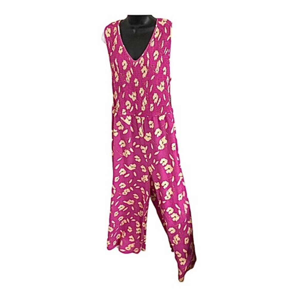 Jessica Simpson pink yellow floral v-neck smock full wide‎ leg plus size 3X new